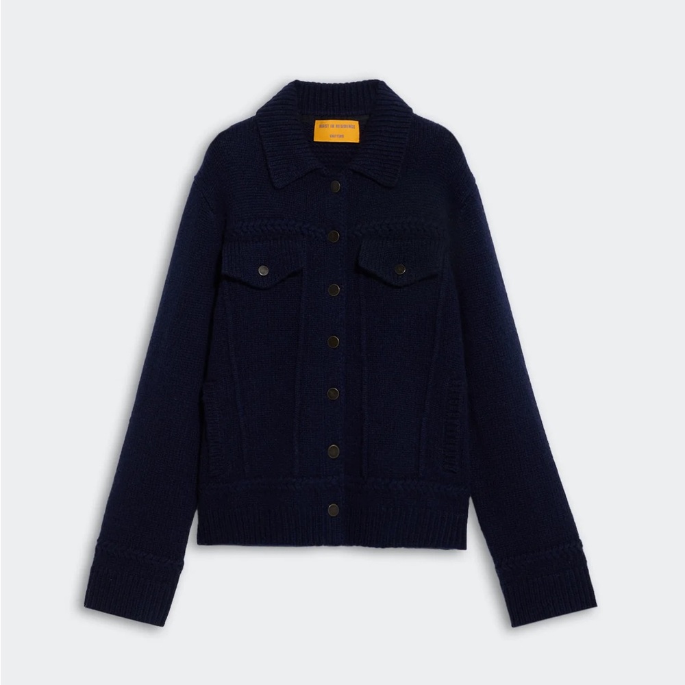 NWT Guest in Residence Jean Jacket Knit Cashmere Wool Midnight Navy S $895